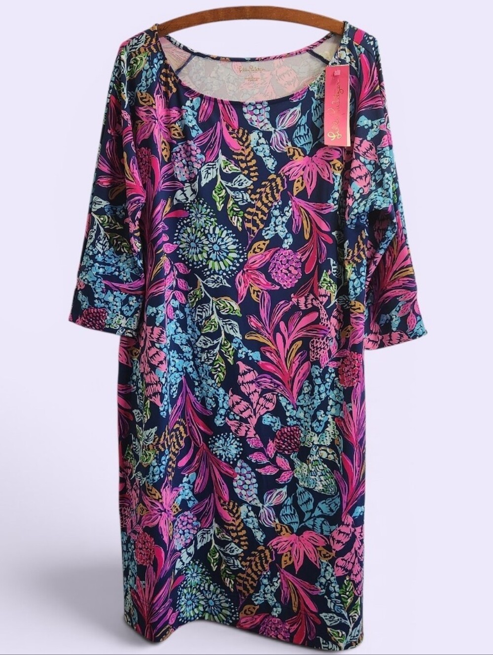 Lilly Pulitzer Braedyn Dress L UPF 50+ ChillyLilly Navy Floral NWT